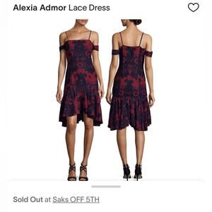 Alexia‎ Admor Red & Blue Cold Shoulder Lace Ruffle Skirt High Low Dress Size M